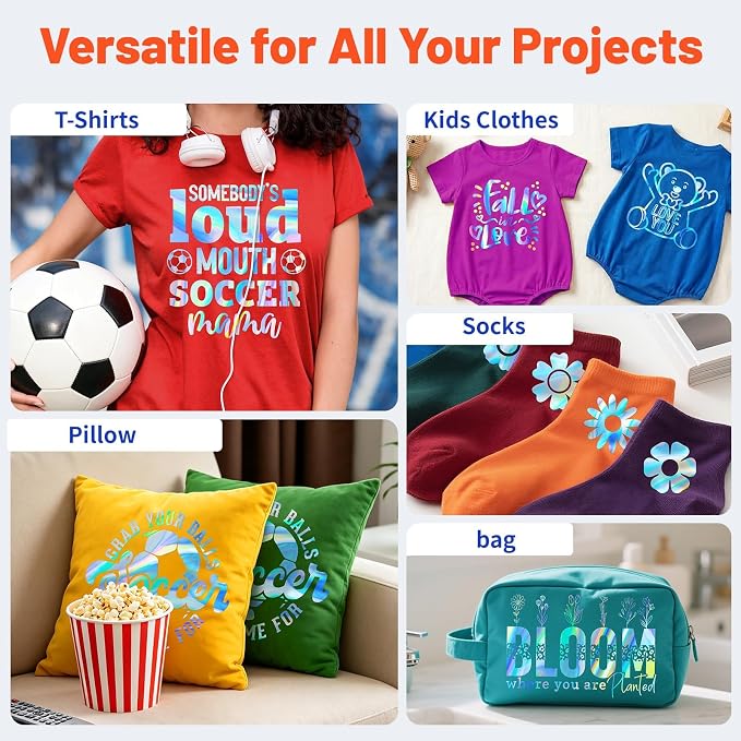 TECKWRAP Heat Transfer Vinyl for T-Shirts, Holographic Silver | Easy Weed HTV