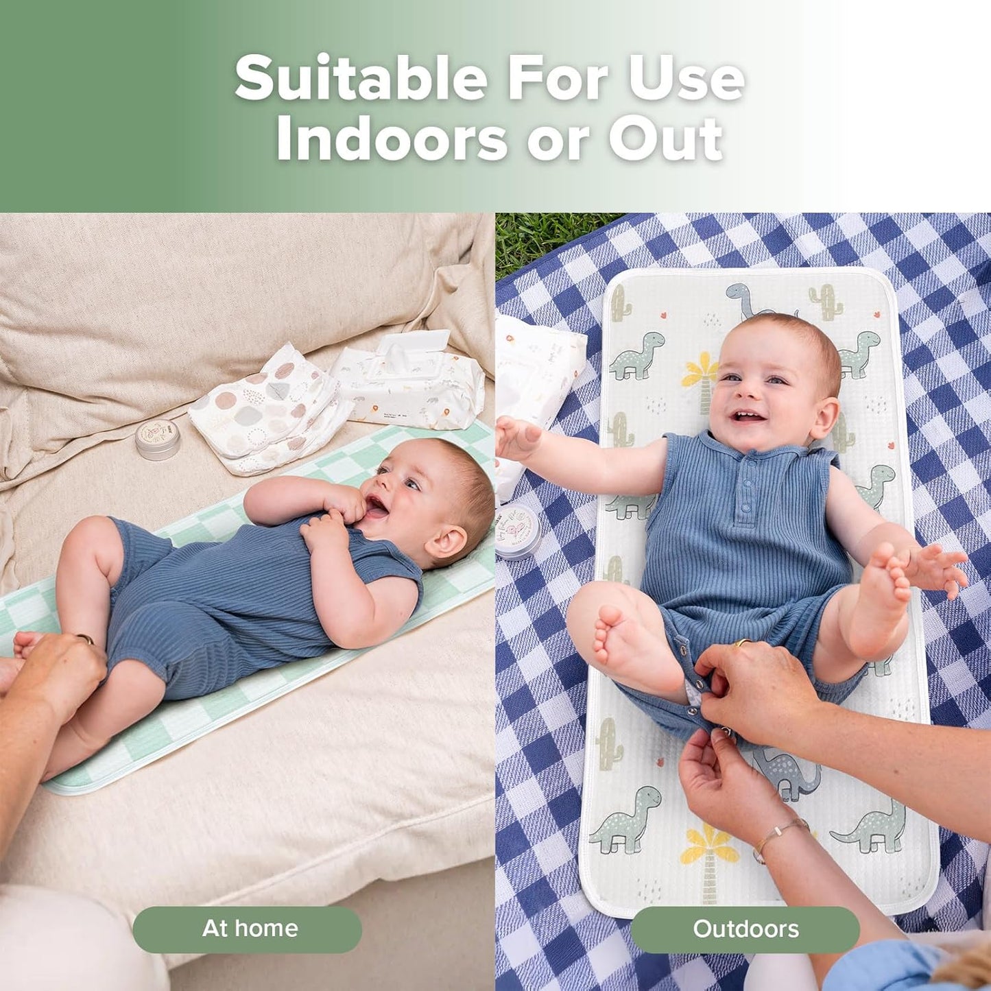 haakaa Waterproof Changing Pad Liners, 100% Cotton, Soft & Breathable (2pcs, 13" x 27.5" Dino Land+Checkered Days)