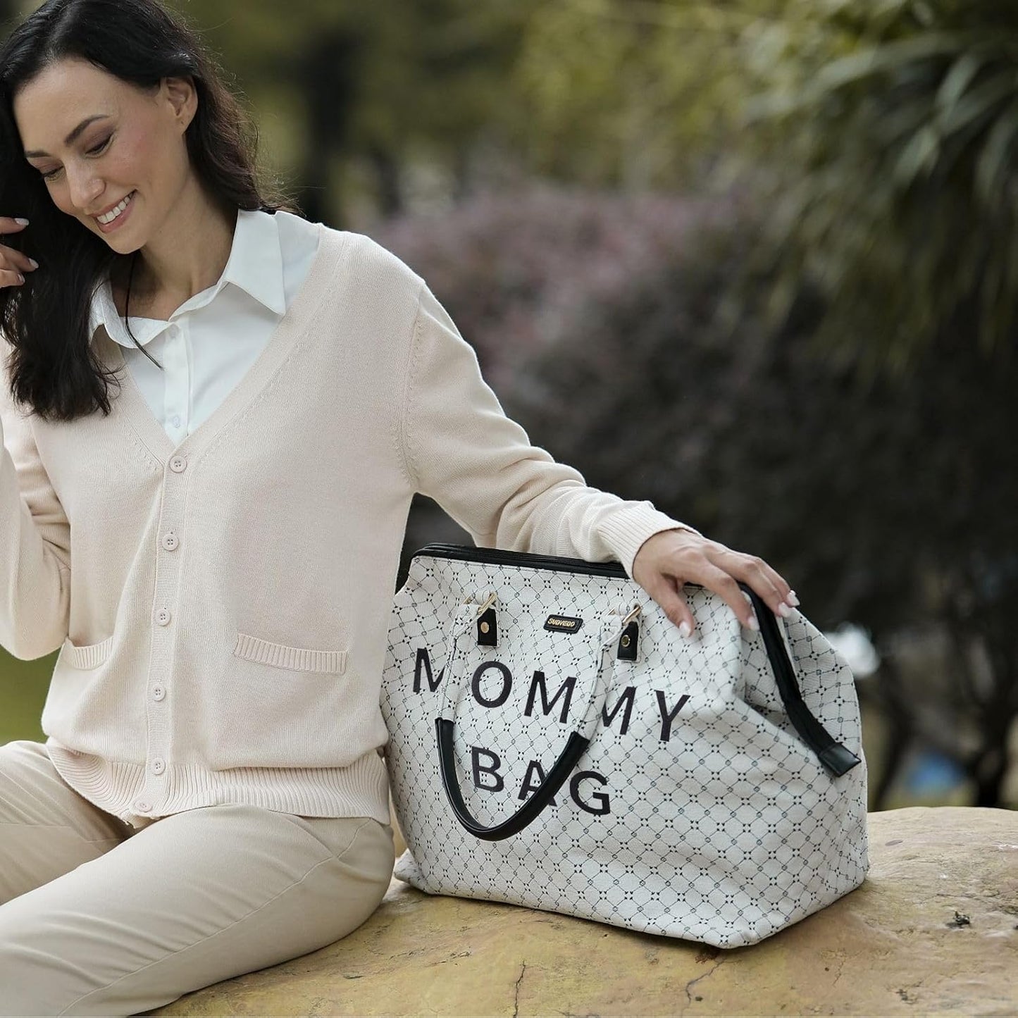 SUNVENO Large Diaper Bag Tote, Mommy Weekender Travel Bag for Mom & Baby, with 2 Pouches, Changing Pad & Luggage Sleeve