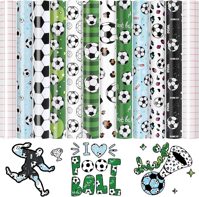 HTVRONT 10 Pack 12"x10" Soccer Ball Patterned Permanent Vinyl | Waterproof Vinyl