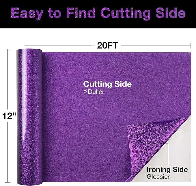 TORC Purple Glitter HTV Heat Transfer Vinyl Roll 12 inch x 20 ft Sparkly Iron