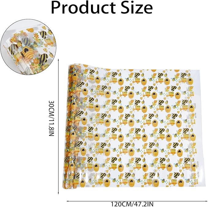 Bee Printed TPU Jelly Faux Leather Fabric, 11.8 x 47.2 Inch Clear TPU Vinyl