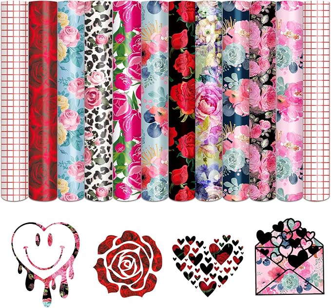 Tintnut Valentine's Day Permanent Vinyl 12x10in Rose 10Pcs Adhesive Vinyl |