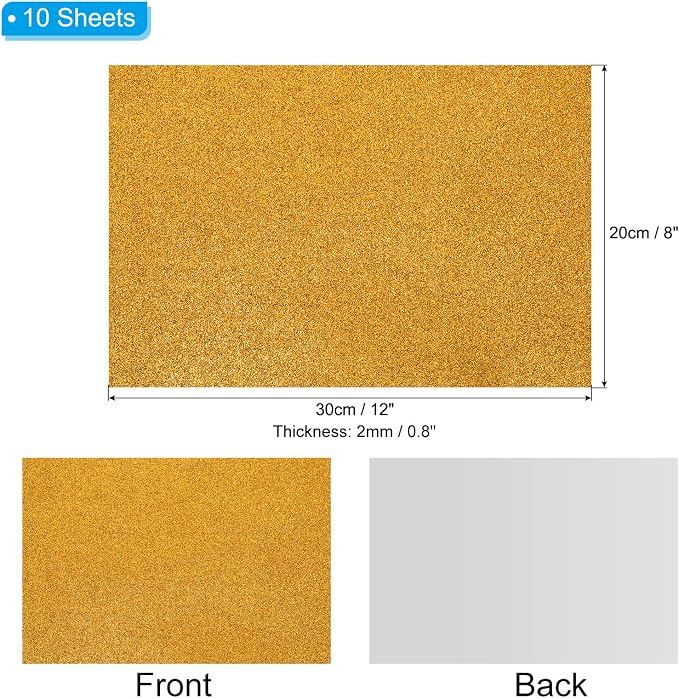 PATIKIL Gold Tone Shiny EVA Glitter Foam Sheet 11 x 8 Inch 2mm Thick