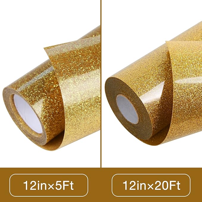 TORC Gold Glitter HTV Heat Transfer Vinyl Roll 12 inch x 5 ft Iron on Vinyl