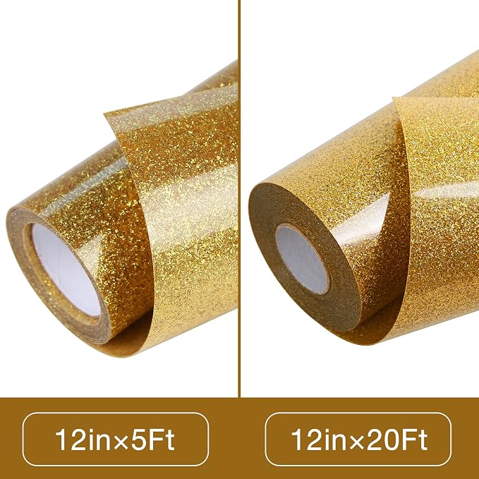 TORC Gold Glitter HTV Heat Transfer Vinyl Roll 12 inch x 20 ft Sparkly Iron on