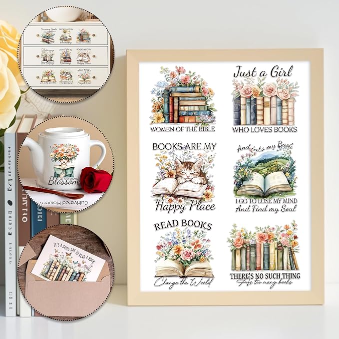 Rngmsi 20 Sheets Reading Books UV DTF Cup Wrap Cold UV DTF Transfer Sticker |