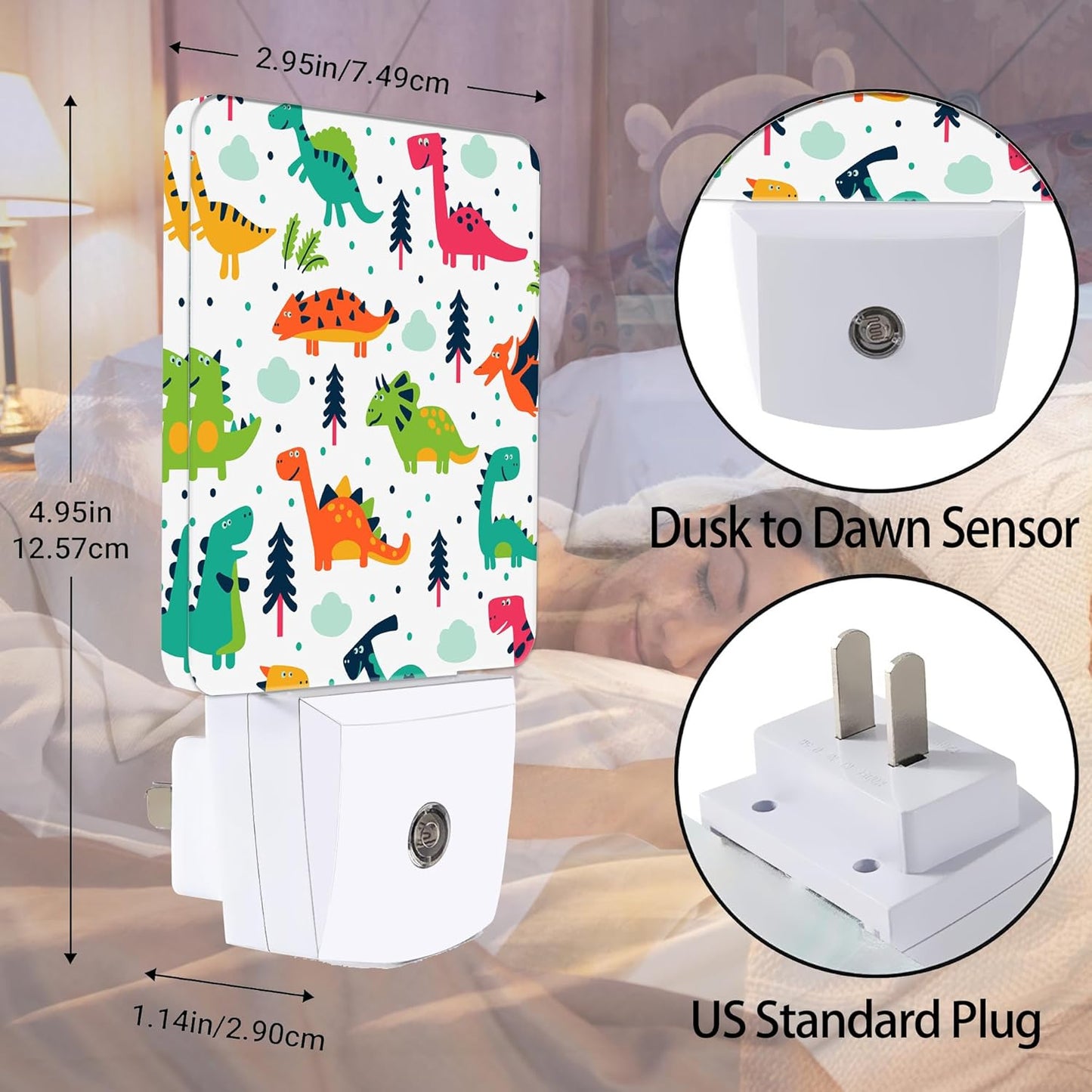 Colorful Dino Tree Night Light, Dusk to Dawn Smart Sensor Nightlight for Bedroom Bathroom Kitchen Hallway Stairs Hallway, Plug-in, Energy Efficient Decor Desk Lamp Gifts