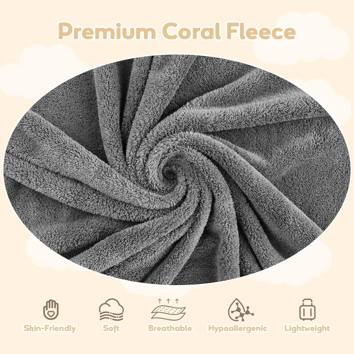 Hooded Towel for Newborn, 4 Pack Soft Coral Fleece Baby Towels, Ultra Absorbent Bath Cloths Bulk for Infants, Toddlers, Newborn Essential- 30 x 30 inch - Grey
