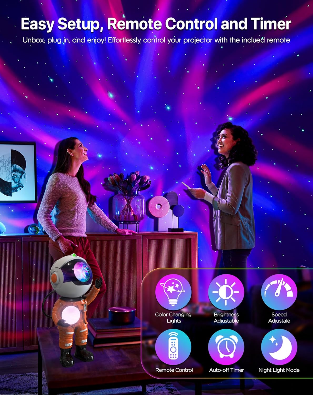 Rossetta Galaxy Projector, Star Projector for Bedroom, Astronaut Projector Night Light with Timer and Remote, Kids Adults Room Decor Aesthetic, Gifts for Christmas, Birthdays