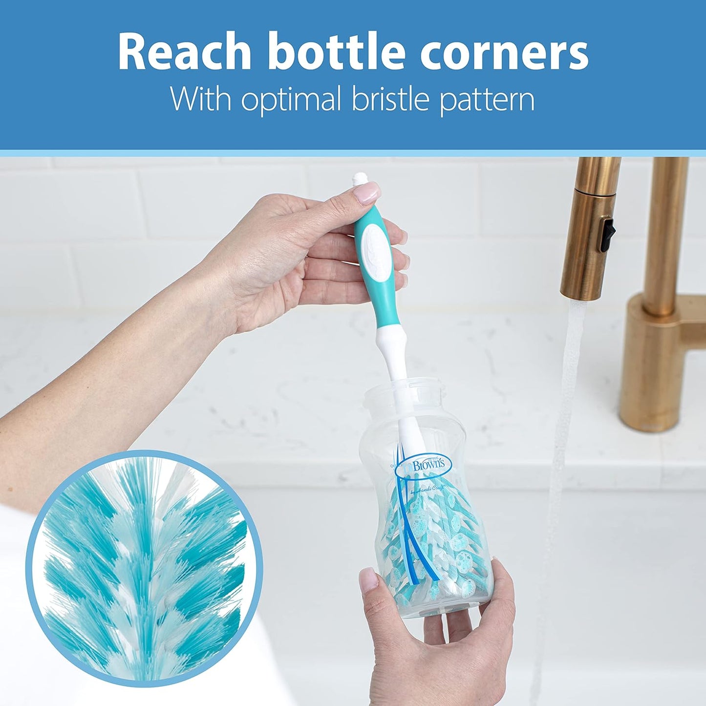 Dr. Brown's Deluxe Baby Bottle Brush with Anti-Colic Vent Cleaning Brush, Soft and Sturdy Bristles, BPA Free, Blue, 3 Pack
