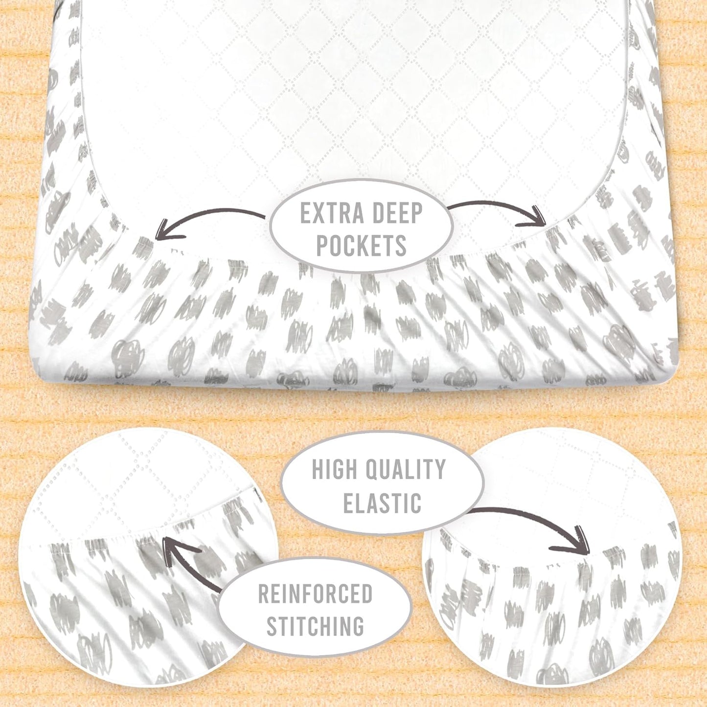 Bublo Baby 100% Organic Cotton Pack & Play Sheets 2-Pack (38″ × 24″) – Hypoallergenic & Toxin-Free Mini Crib/Travel Crib/Playpen Fitted Sheets – Deep-Pocket, Breathable, Neutral Colours