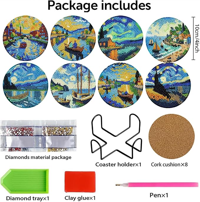 8 PCS Starry Sky Diamond Art Coasters Kit