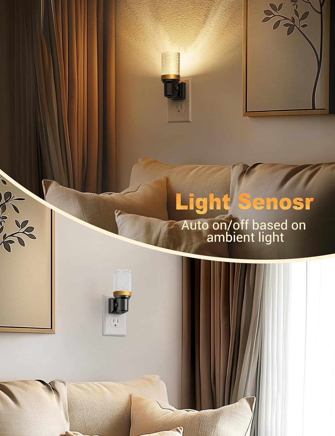 JandCase Night Light, Dimmable Night Lights Plug into Wall, Auto On/Off Light Sensor Nightlight, 3000K Warm White 0-100LM Brightness LED Nightlight, Bathroom Night Light Hallway Bedroom Decoration