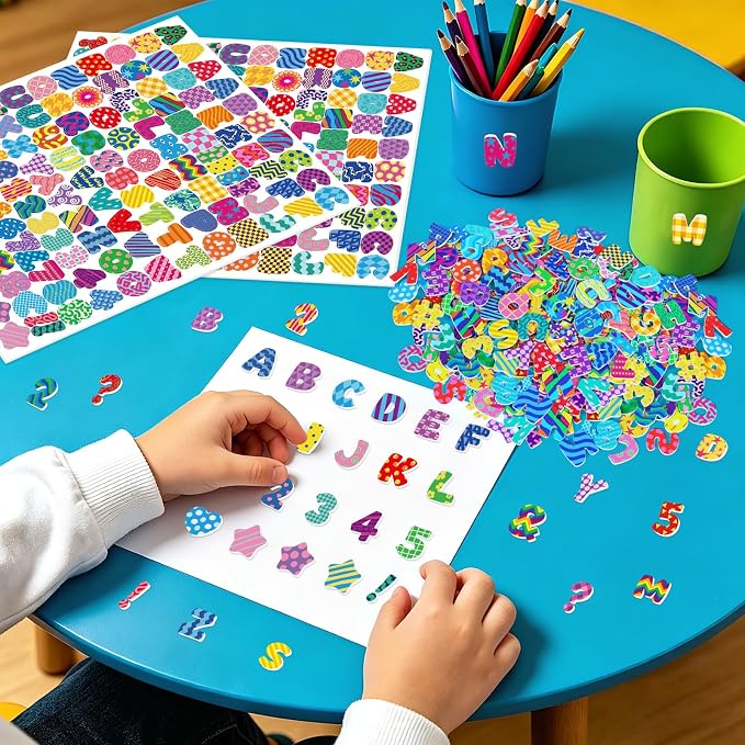 640 PCS Foam Letter Stickers for Kids Crafts, 3D Puffy Colorful Alphabet ABC
