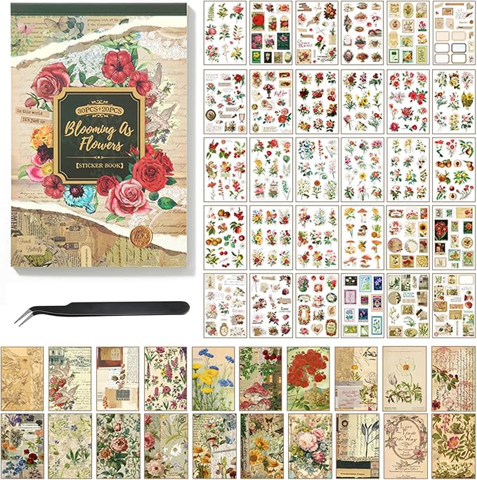 Flower Sticker Book for Scrapbooking, 500+ Floral Stickers for Junk Journal