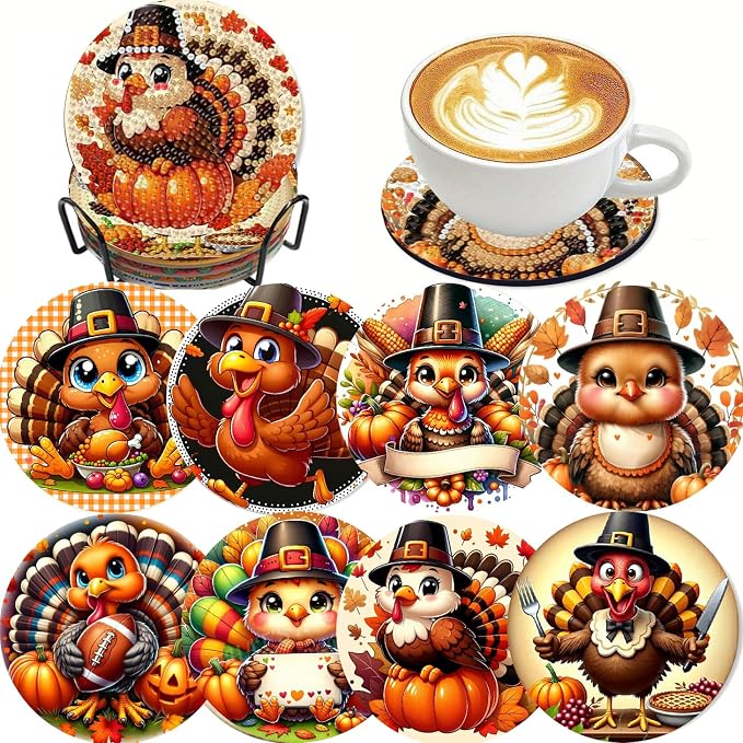 LWZAYS 8 Pcs Turkey Diamond Art Coasters Kit