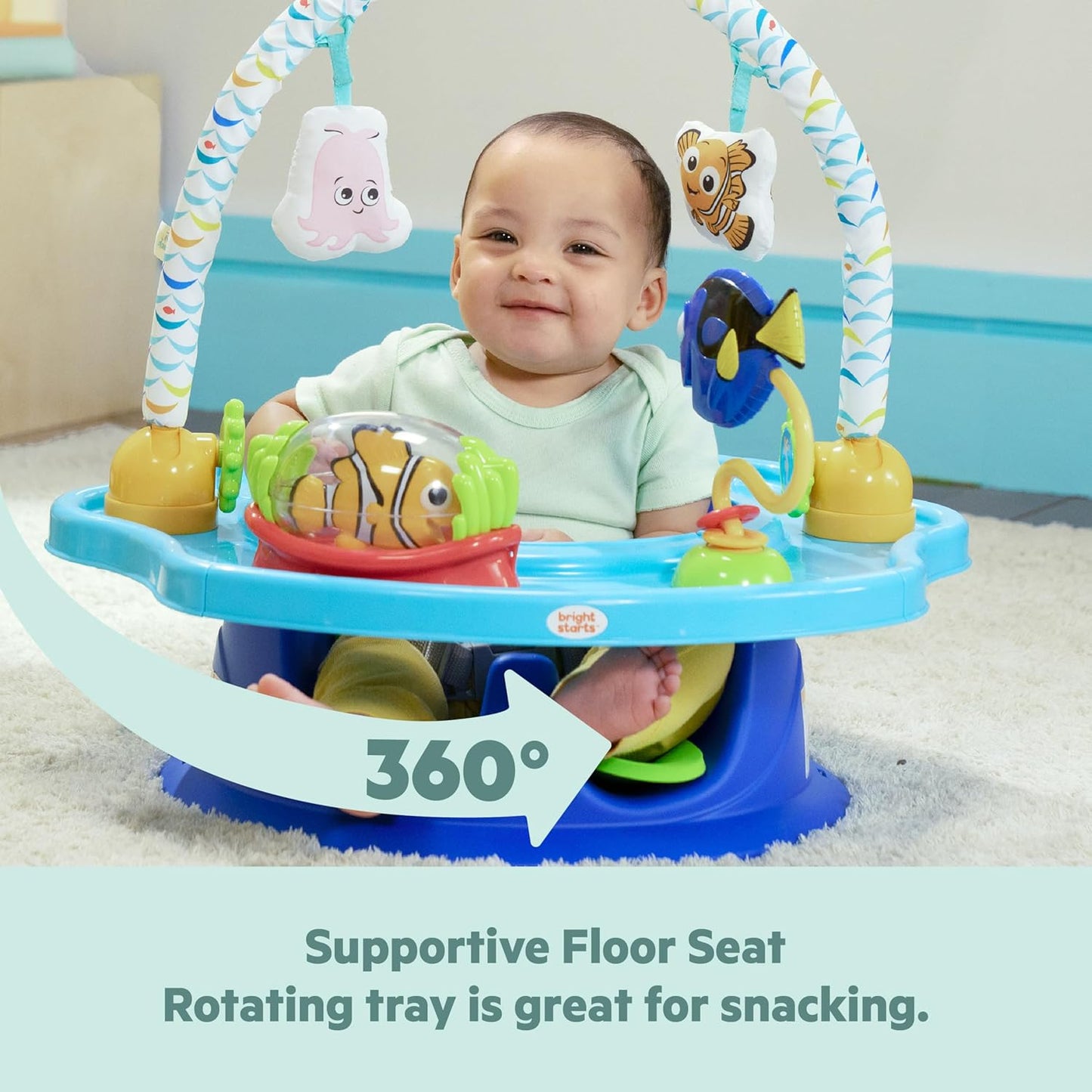 Bright Starts Disney Baby Finding Nemo SuperSeat, Fun Baby Seat for Sitting Up, Playtime, and Meals, Ages 4 Months to 4 Years, Blue