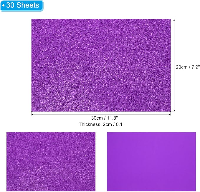 PATIKIL 30Sheets Light Purple EVA Glitter Foam Sheet 11.8 x 7.9 Inch 2mm Thick