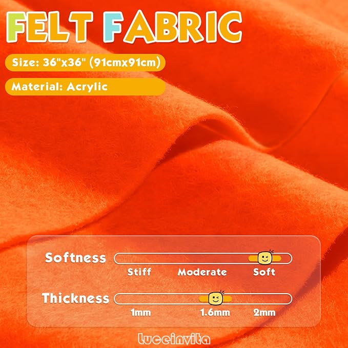 Neon Orange 36" X 36" Felt Fabric Sheet