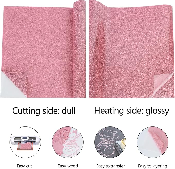 guangyintong Glitter Pink Heat Transfer Vinyl HTV Rolls, Glitter Pink HTV Vinyl