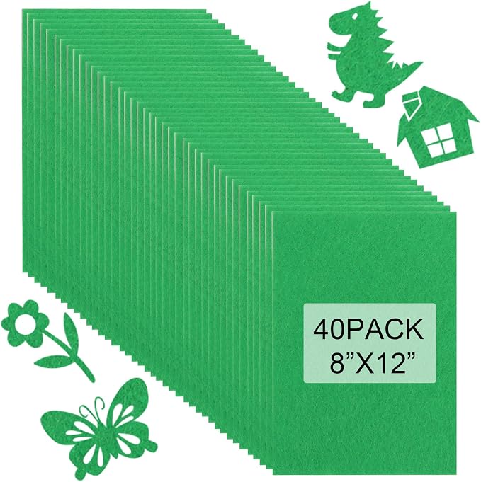 40 Pcs Stiff Felt Fabric Sheet for Crafts, 1mm Thick and 8”x12”Green Felt