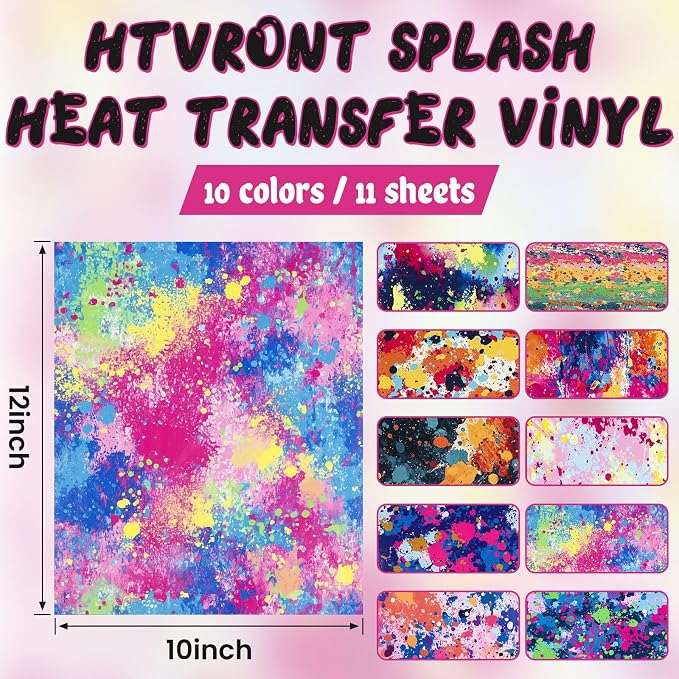 HTVRONT Splatter Heat Transfer Vinyl, 10 Sheets 12"x10" Paint Splatter HTV |