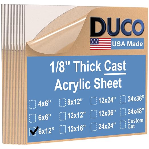 Duco Clear Cast Acrylic Sheets 1/8" Thick 6" x 12"