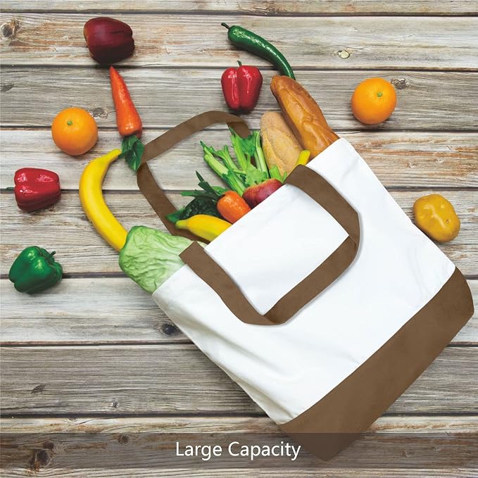 TOPDesign 3-Pack Super Strong Large 12oz Cotton Canvas Tote Bags, Reusable