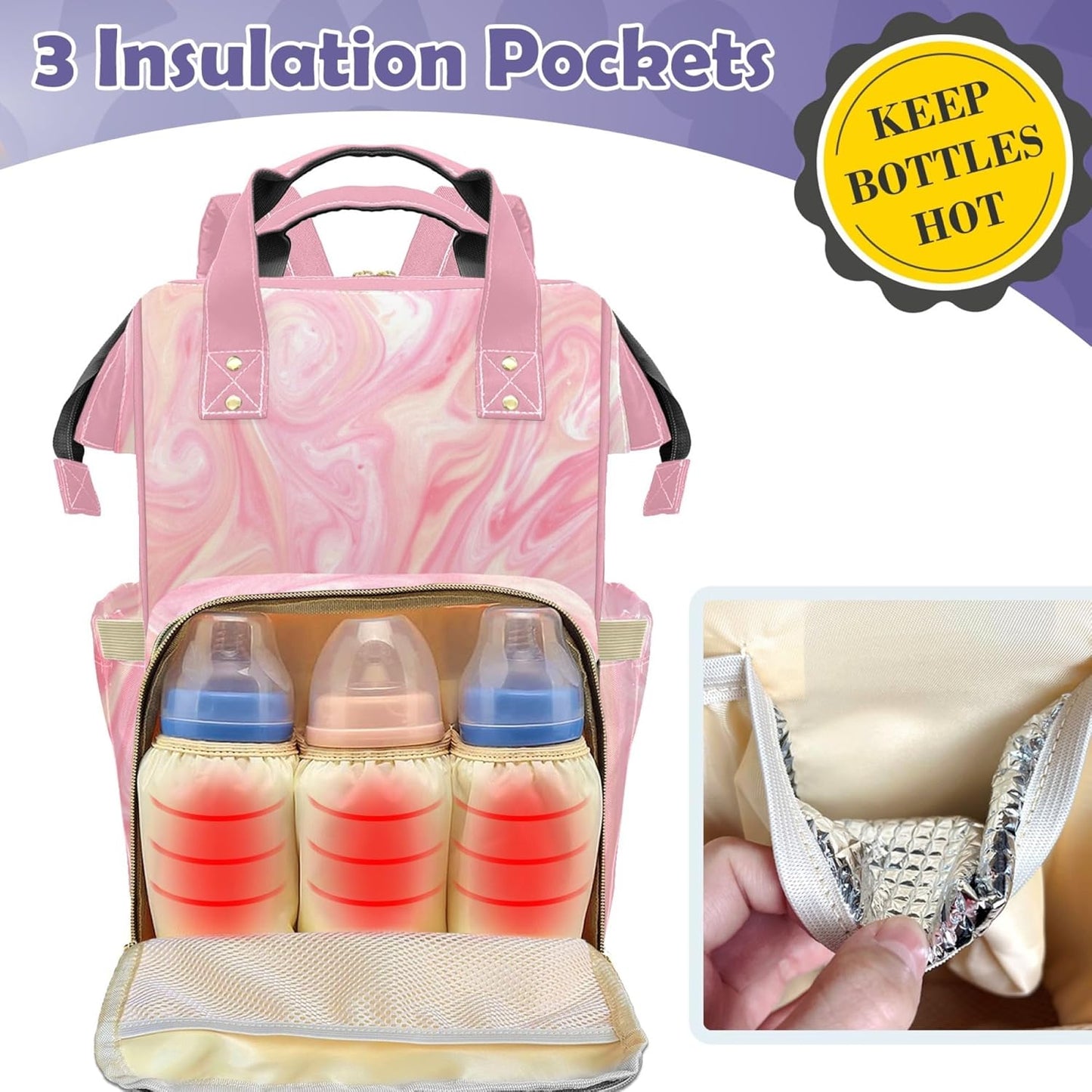 Custom Pink Diaper Bag Girls Baby Backpack Personalized Mommy Nursing Bag with Name Customized Casual Backpack for Travel Birthday Gift