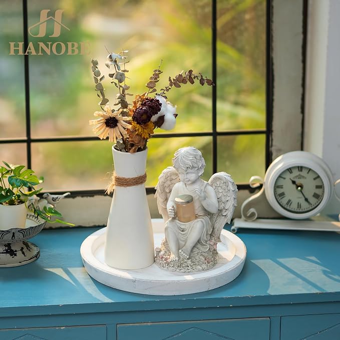 Hanobe Wooden Tray for Coffee Table: Candle Holder Plate Round Decorative