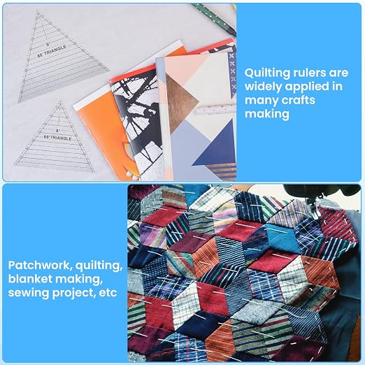 3 Pcs 60 Degree Triangle Ruler for Quilting, 10 Inch Acrylic Template Ruler