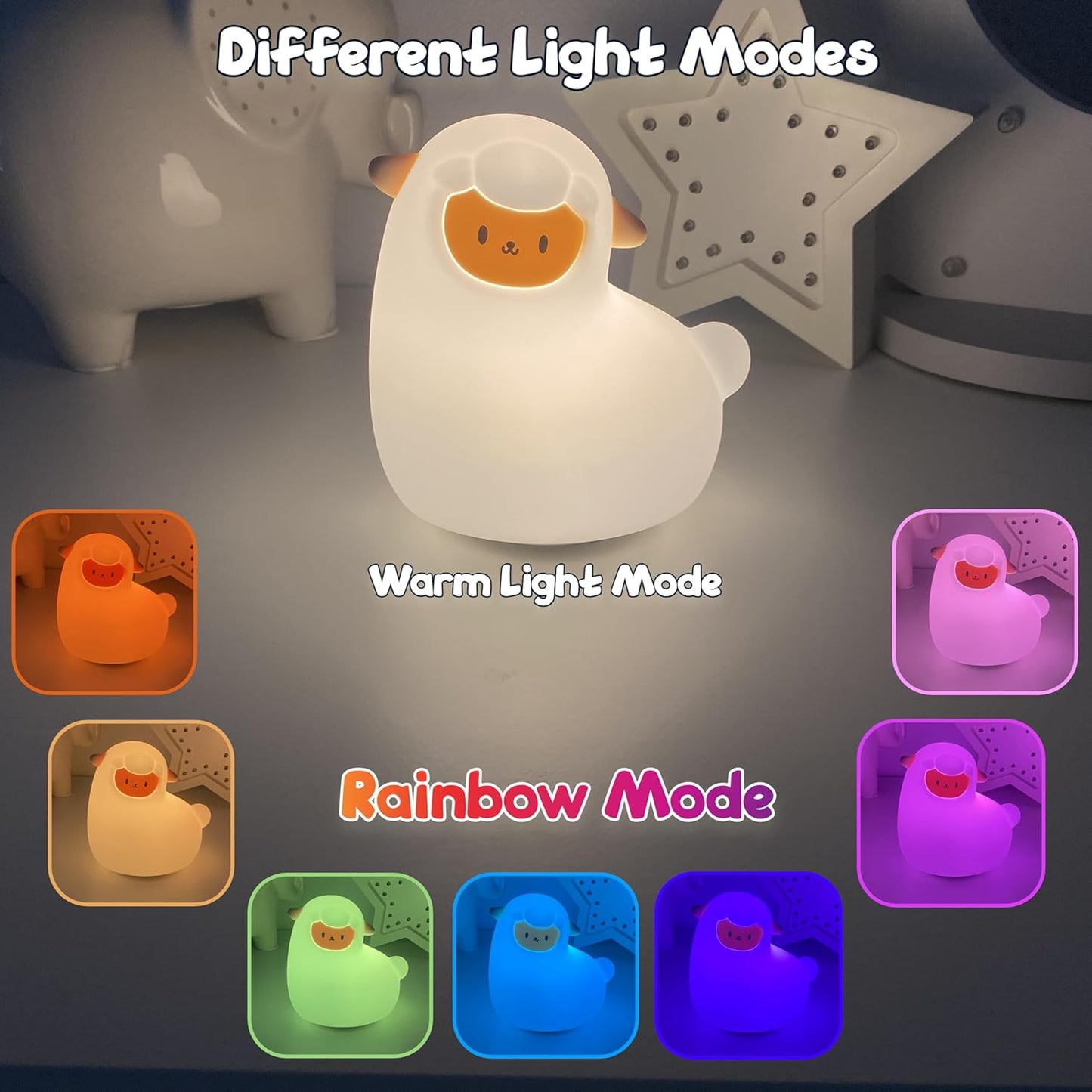 Alpaca Night Light – Silicone Rechargeable Touch-Controlled Dimmable RGB Lamp with Adjustable Brightness & Multiple Color Modes – Ideal for Kids' Nursery, Bedroom, and Bedtime Décor