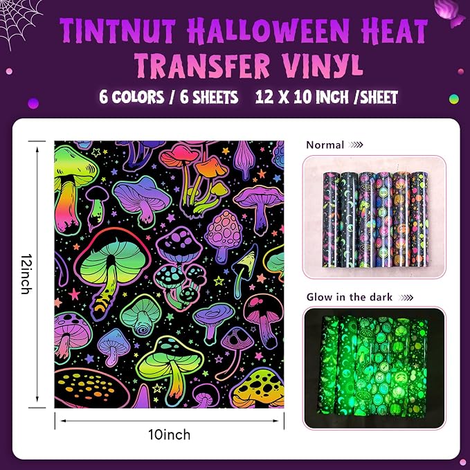 Tintnut Halloween Glow in the Dark HTV Vinyl, easy cut & weed, stretch washable