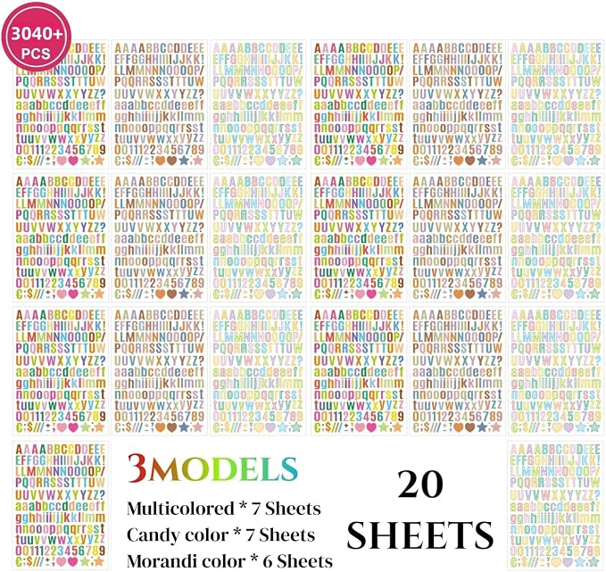 3040Pcs 20 Sheets Small Letter Number Stickers, 1/2inch Self-Adhesive Vinyl