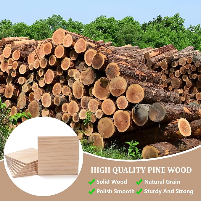 Wooden Blocks for Crafts, 6″ X 6″ Wood Blocks Squares for Crafts1/4″ Thick