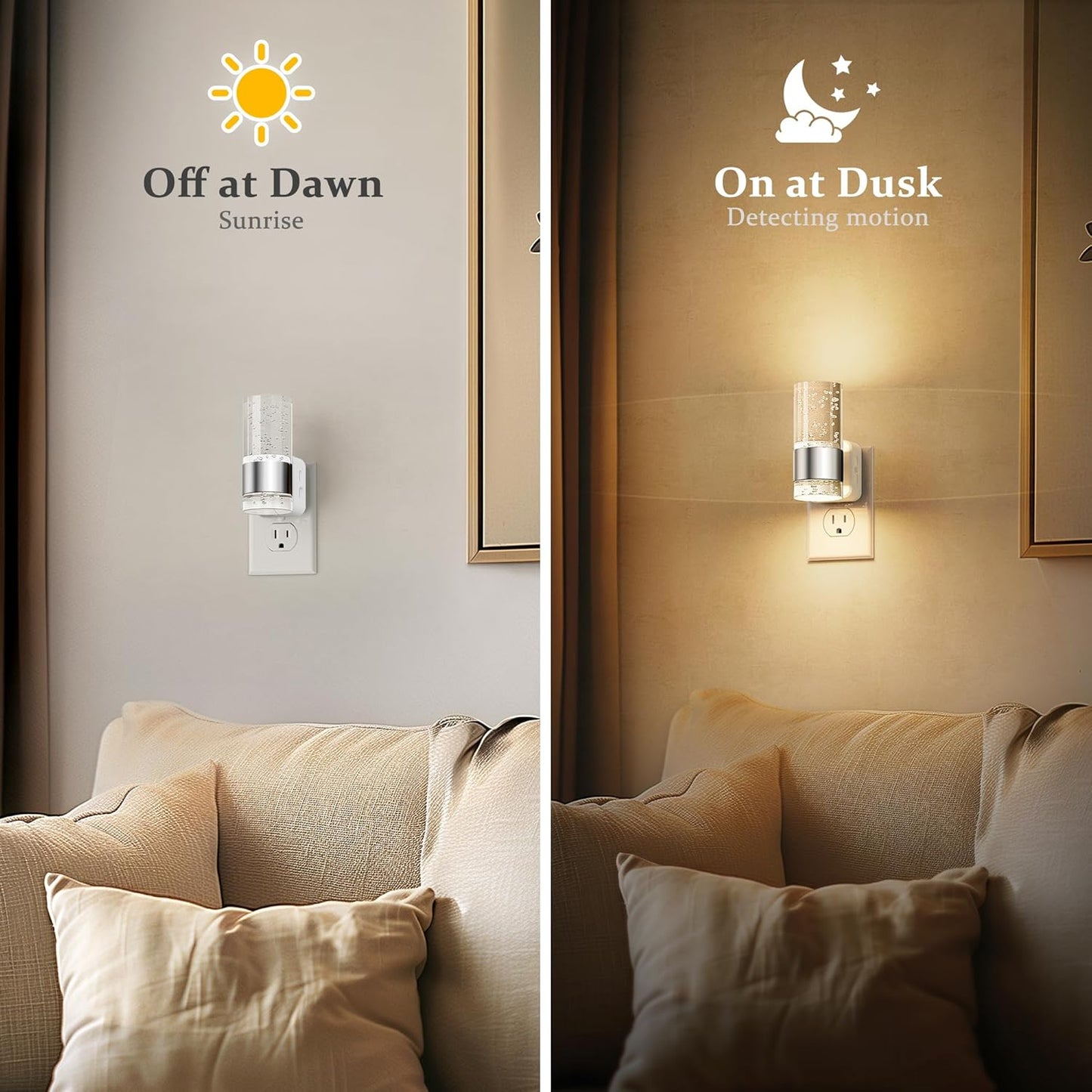 JandCase Night Light, Night Lights Plug into Wall,3000K Warm White LED Nightlight with Adjustable Brightness, Automatic Night Light Plug in with Light Sensor for Bathroom Hallway Room Decor