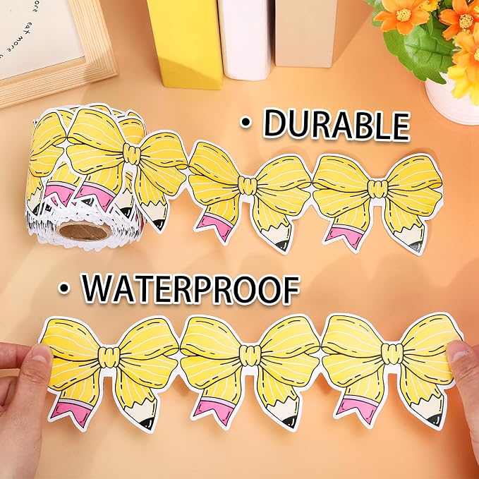 FYSUIMU 65.6 Ft Pencil Coquette Bow Bulletin Board Border Back to School Pencil