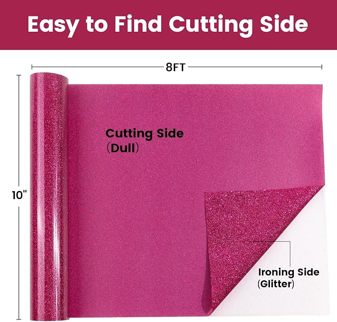 Rose Red Glitter HTV Heat Transfer Vinyl, Glitter Iron on Vinyl 10" X 8ft |