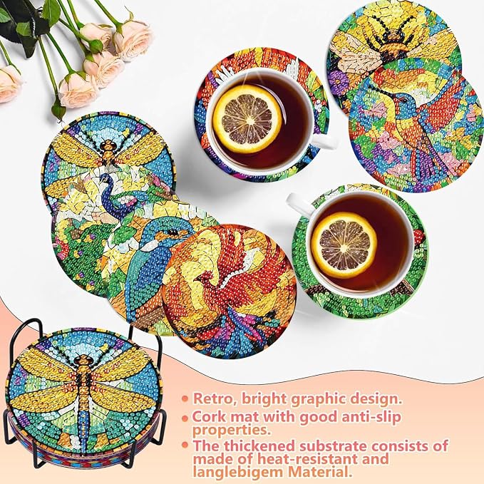 8 PCS Spring Diamond Art Coasters Kits Animals Diamond Painting Coaster |