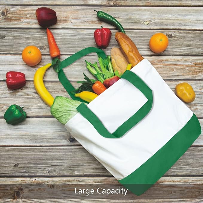 TOPDesign 3-Pack Super Strong Large 12oz Cotton Canvas Tote Bags, Reusable