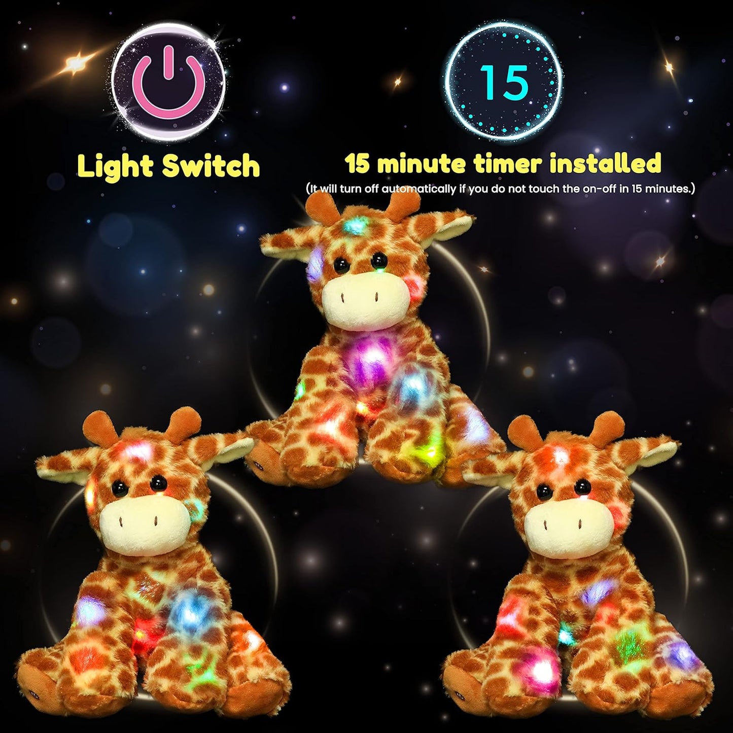Hopearl Lighting Up Giraffe Stuffed Animal Floppy LED Plush Toy Night Lights Glow Pillow Birthday Festival for Kids Toddlers Boys Girls, Orange, 11''