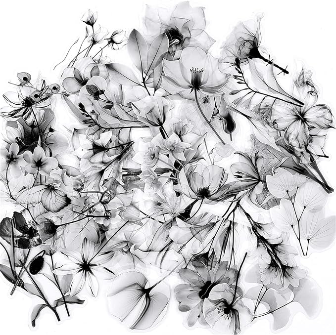 50Pcs Transparent Black and White Waterproof Plant Stickers