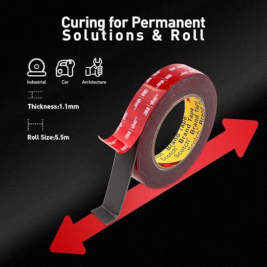3M Double Sided Tape, Heavy Duty, 1/2” x 18Ft, Waterproof Foam Mounting Tape