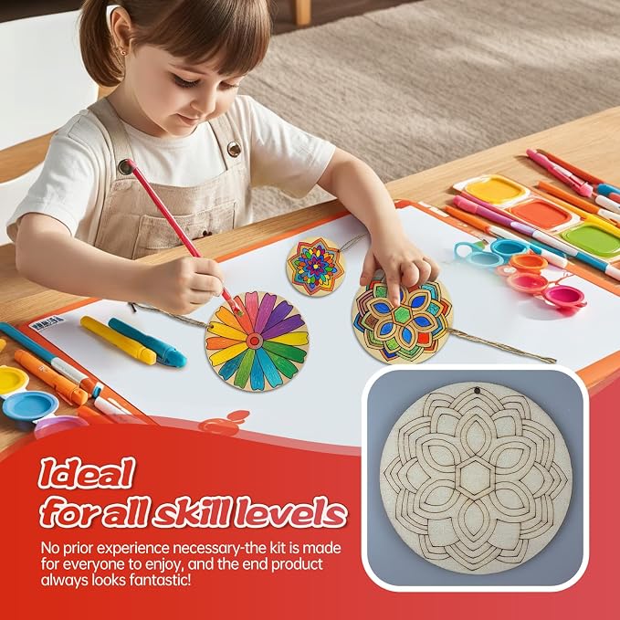 40Pcs DIY Unfinished Mandala Painting Wood Craft Wooden Chips Coloring