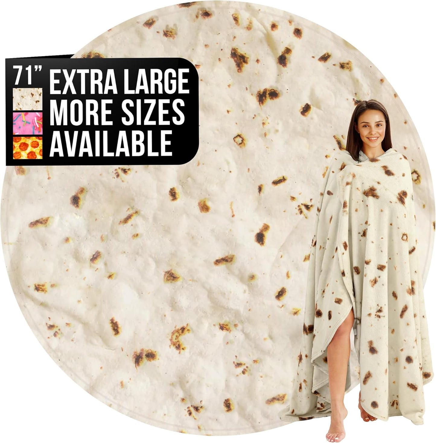 Zulay Extra Large Burritos Tortilla Throw Blanket – Wrap Yourself Like a Giant Taco! Double-Sided 71 Inches, Funny & Ultra Cozy Novelty Blanket, Super Soft 285 GSM Flannel