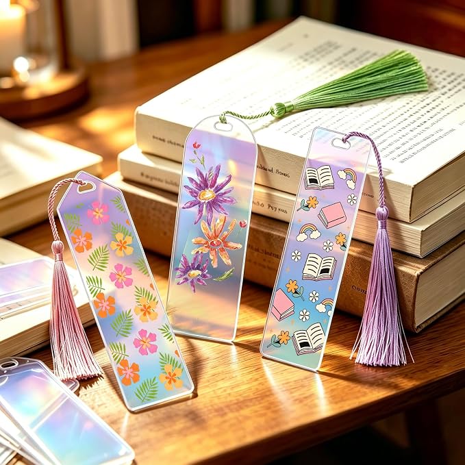 90Pcs Acrylic Bookmark Blanks Kit, 30 Set Iridescent Clear Acrylic Bookmarks