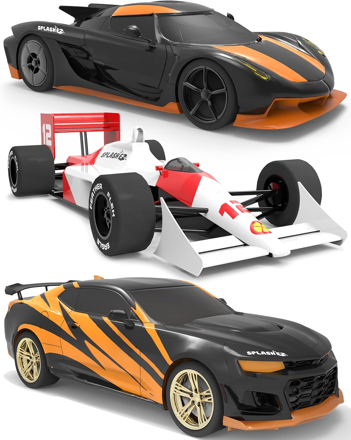 SplashEZ Race Cars Bath Toys | Mold Free Bath Toys for Kids & Toddlers with No Hole for Water | Cars Set Ideal Size for Little Hands | Safe, Durable for Baby Tub Pool Fun for Boys Girls Ages 0 & Up