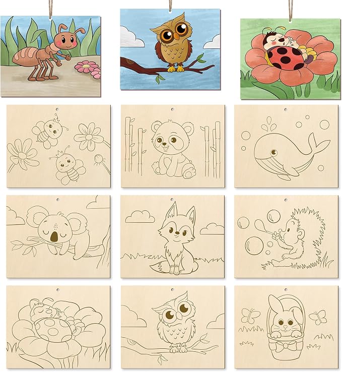 COCHIE 10 Pieces Large Cute Animals Unfinished Wood Crafts to Paint