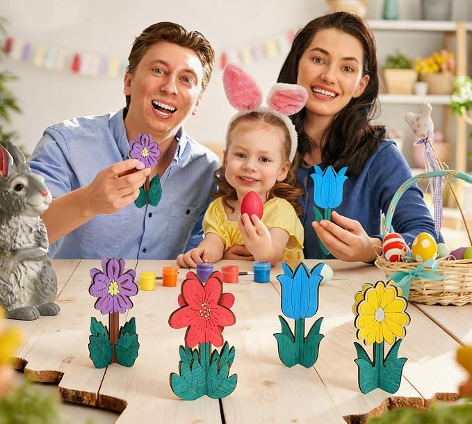 Wooden Flowers for Crafts, DIY 3D Wood Crafts Paintable Flower Craft Ornaments: